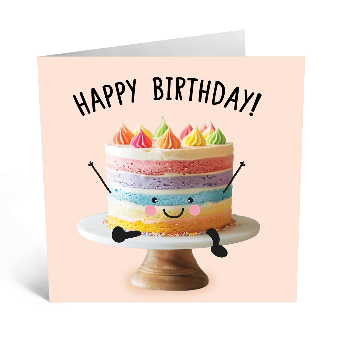 Greeting Card - 'SMILEY RAINBOW CAKE' - Perfect for Celebrating with a Burst of Color and Cheer - Ideal for Adding a Touch of Fun to Birthdays For Her Wife Friends - Comes With Stickers By Central 23