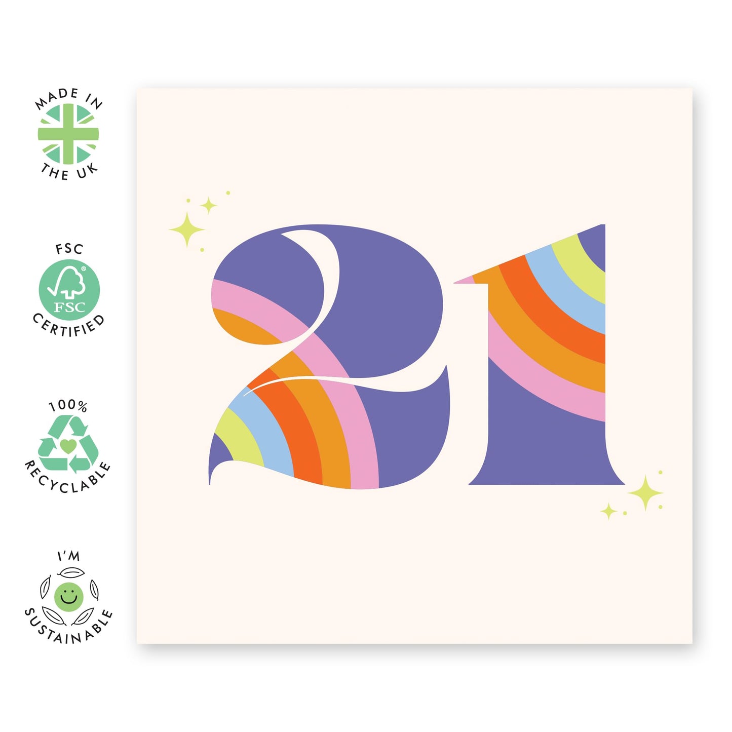21st Birthday Card For Her - Rainbow Font 21 - Rainbow Birthday Card - Women Sister - Happy Twenty-first Birthday Card - Daughter Sister Niece Friends - Comes With Fun Stickers - By Central 23