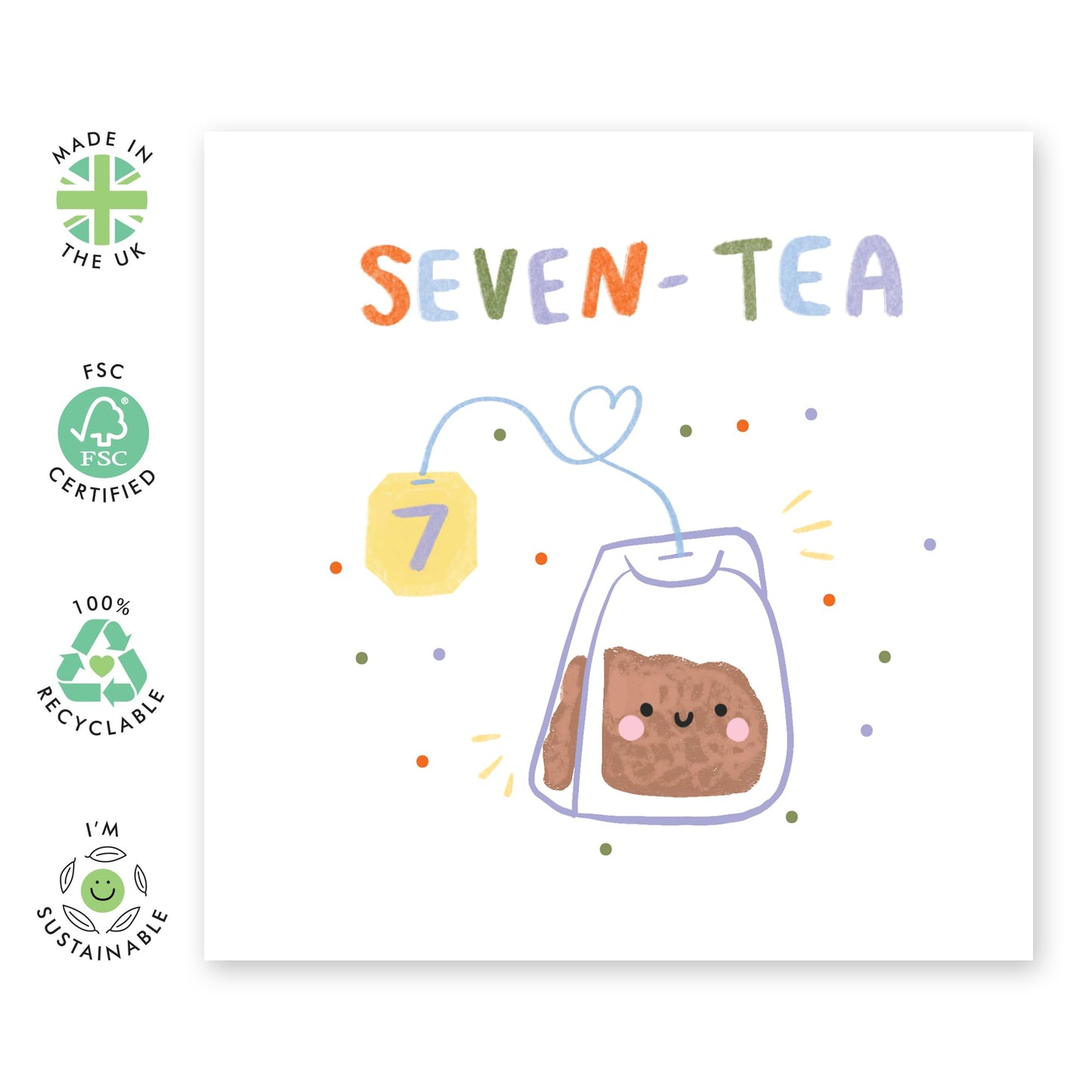 70th Birthday Card Teabag - 'Seven Tea' - Gifts for Men, Women, Retired, Seniors, Grandma, Grandpa - Creative Seventy Years Old - Comes with Fun Stickers