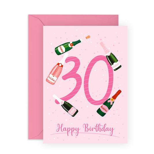 30th Birthday Card For Women - Prosecco Birthday Age 30 - Wife - Mum - Sister - Sweet Birthday Card - Happy Thirtieth Birthday Greeting Card Female Friends - Comes With Fun Stickers - By Central 23