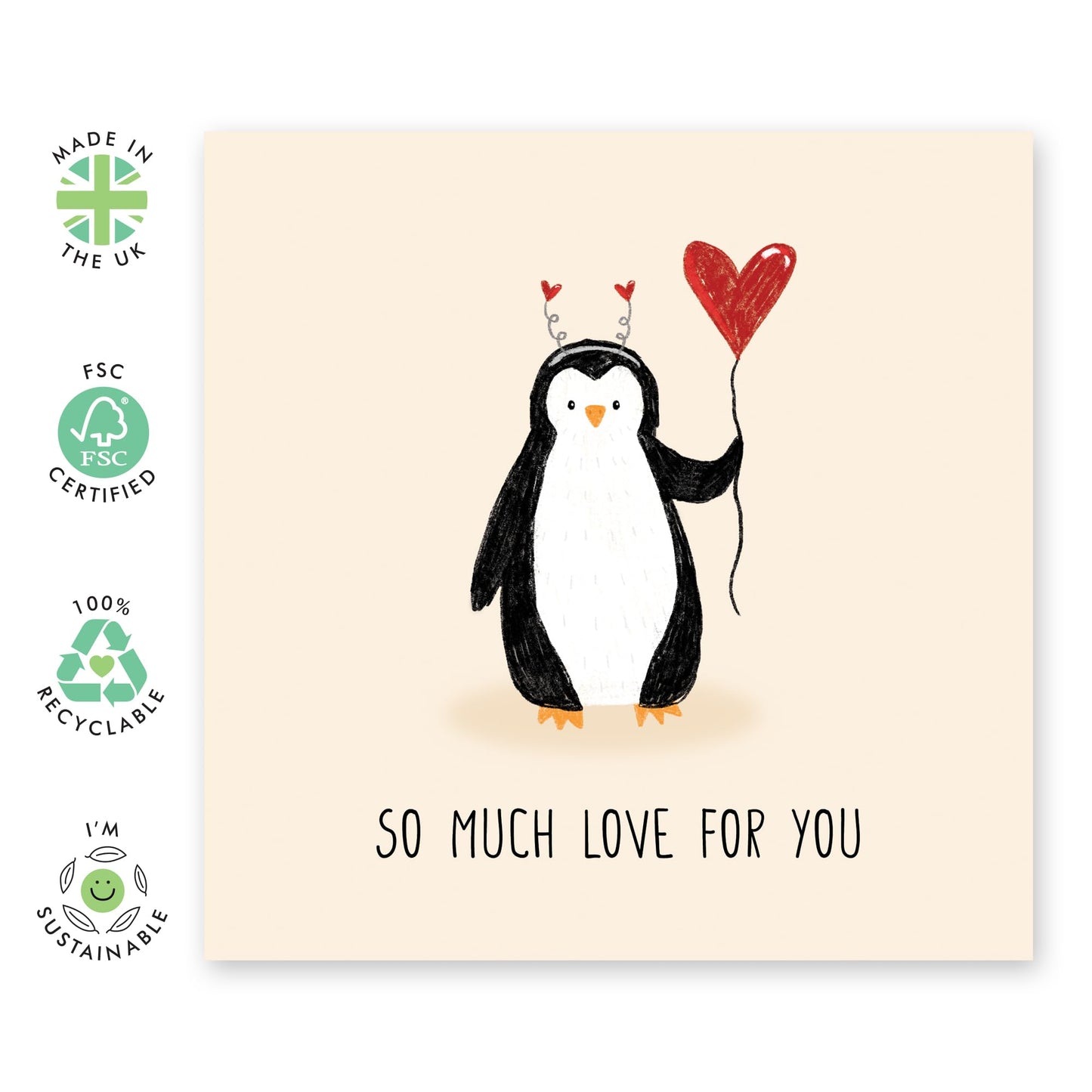 Greeting Card - PENGUIN SO MUCH LOVE - Perfect for Sharing Warm & Cuddly Affection - Ideal for Adding a Touch of Adorable Charm & Heartfelt Emotion to Any Occasion - Comes With Stickers By Central 23