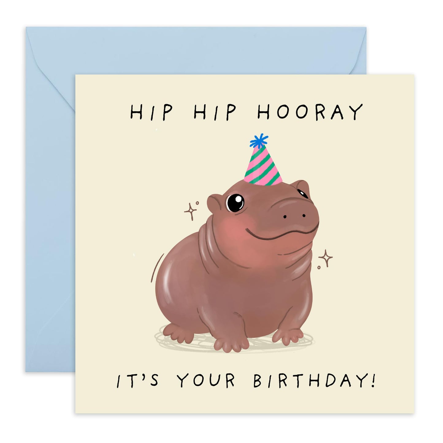 Birthday Card Cute Baby Hippo - 'Hip Hip Hooray' - Gifts for Best Friends, Besties, BFF, Girlfriends, Sister, Sis, Gals, Co-worker, Colleagues, Kids, Children - Smile - Comes with Fun Stickers