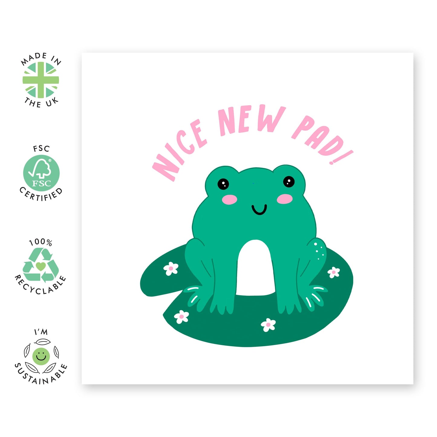 Congratulations Card On Your New Home - 'Nice New Pad' - Gifts for Friend, Family, Colleague, New Neighbours - Lilypad - Comes with Fun Stickers