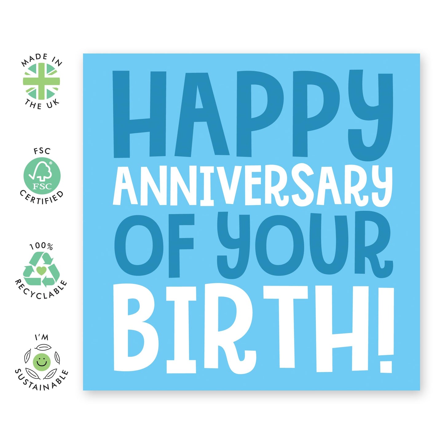 Blue Happy Birthday Card - 'Anniversary Of Your Birth' - Gift for Best Friends, Dad, Uncle, Grandad, Bruv, Mate, Colleagues, Co-worker - HBD - Comes with Fun Stickers
