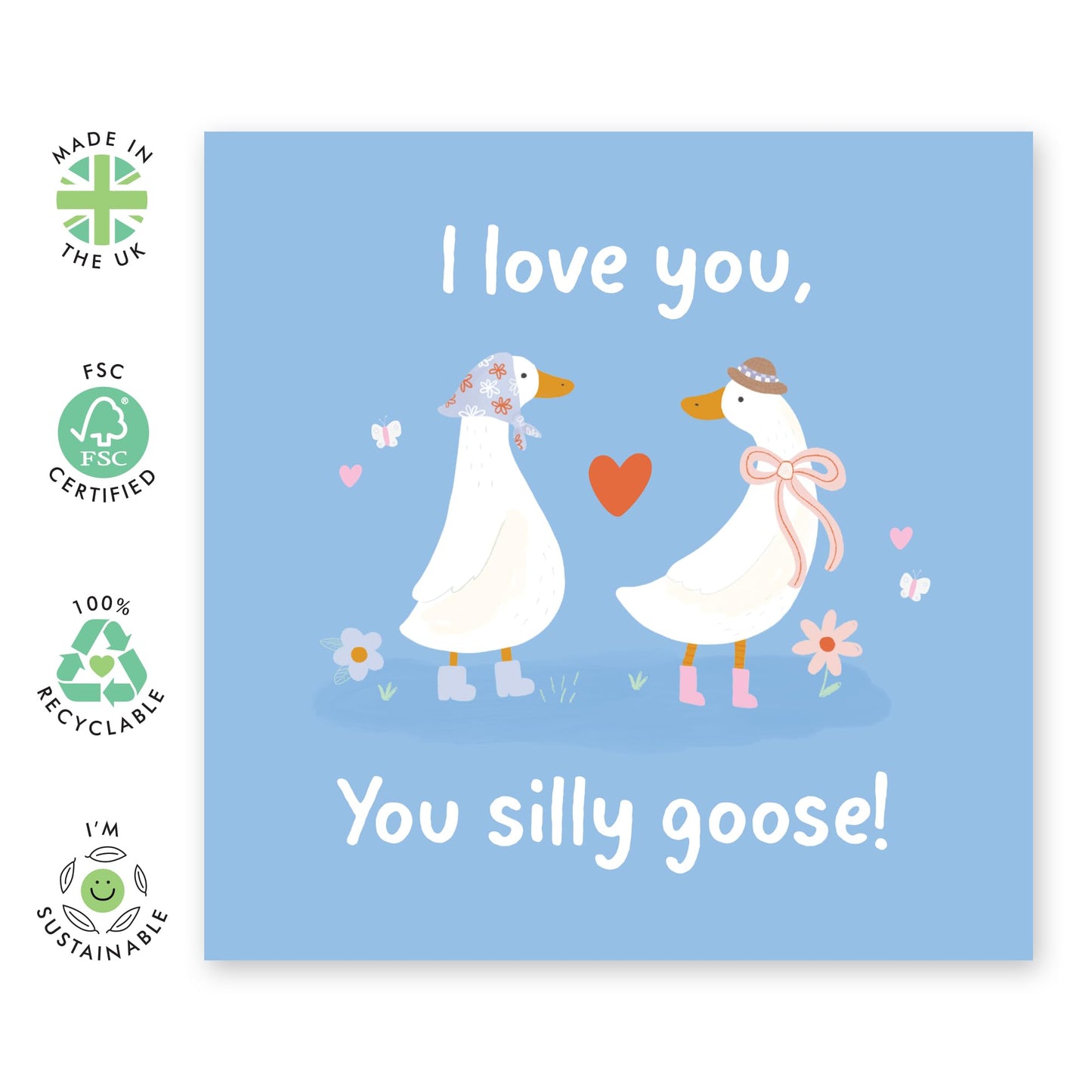 Love Card Adorable Geese - 'I Love You Silly Goose' - Gifts for Her, Him, Husband, Wife, Girlfriend, Boyfriend, Babe - In Love - Comes with Fun Stickers