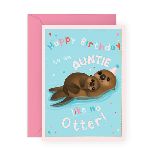 Creative & Cute Birthday Card- 'Auntie Like No Otter' - Gifts for Aunties, Her, Family, Relatives from Niece or Nephew - Adorable Animals - Comes with Fun Stickers