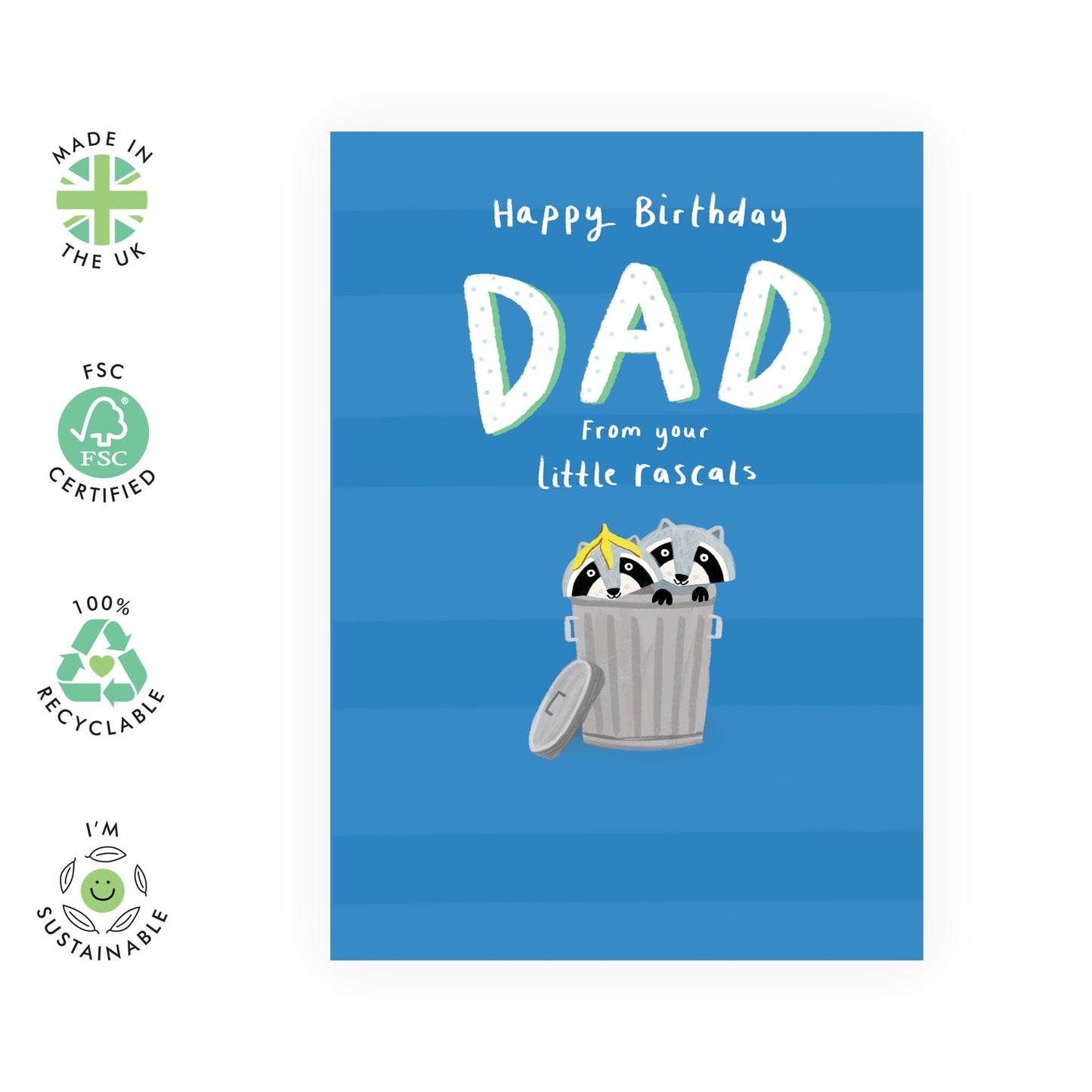 Dad Birthday Card - 'HBD Dad Raccoons' - Gift for Dad, Father, Daddy, Pops from Kids, Children, Son, Daughter - We Love You - Comes with Fun Stickers