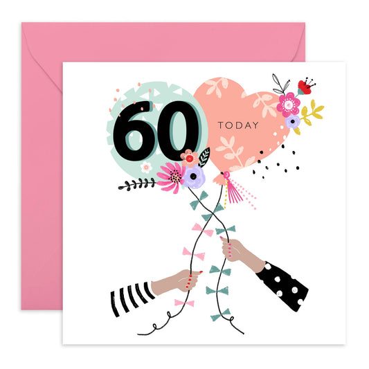 60th Birthday Card For Women - Bday Balloons - Sixty Year Old Gifts For Wife Aunt Nan Grandma - Milestone Cards For Her - Mum Birthday Card Sixtieth - Comes With Fun Stickers By Central 23