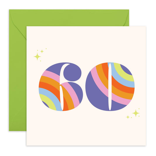 60th Birthday Card For Women - Rainbow Font 60 - Mummy Birthday Greeting Card - Happy Sixtieth Birthday Cards For Grandma - Rainbow - Sister Friends Mum - Comes With Fun Stickers - By Central 23