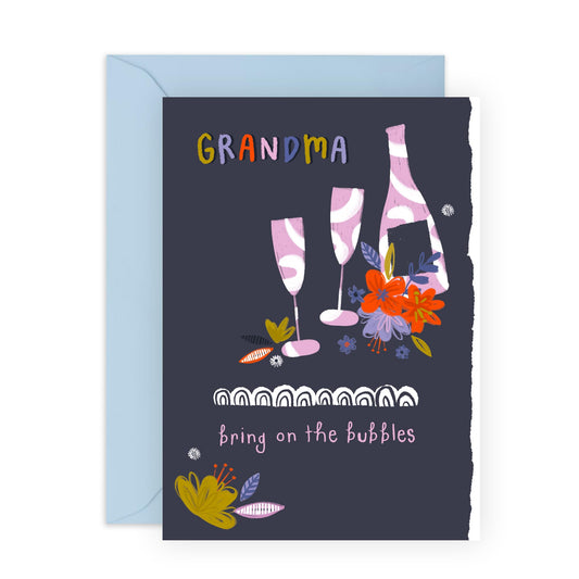 Birthday Cards For Women - Grandma Floral Bubbles - Pretty Greeting Cards For Grandma - Floral Birthday Card - Gifts For Her Nana Nanny Grandmother - Comes With Fun Stickers - By Central 23