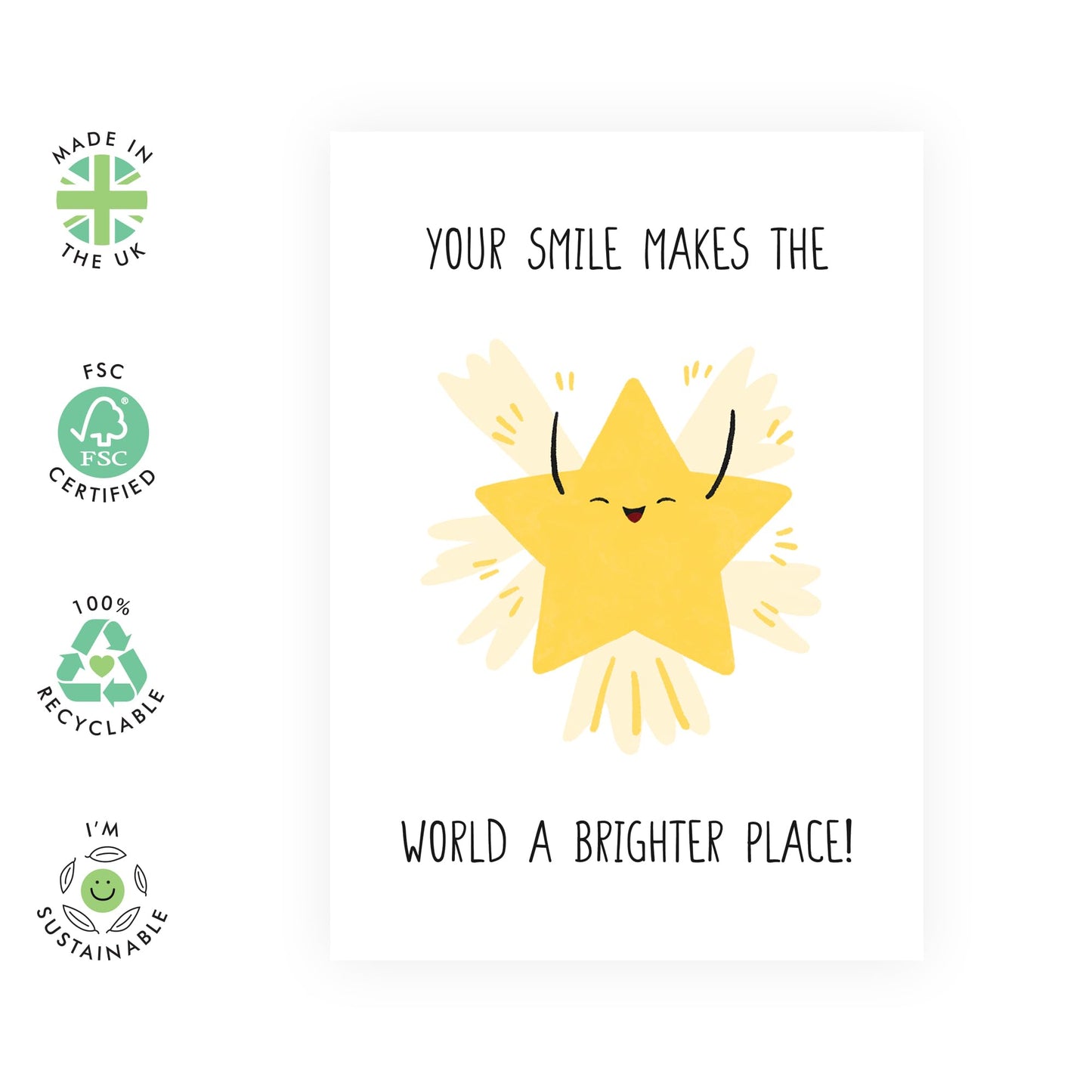Warm & Sweet Greeting Card - 'Smiles Makes The World Brighter' - Gifts for Friends, Family, Her,Him, Bestie, BFF, Wife, Girlfriend, Spouse, Colleagues, Coworker - Sun - Comes with Fun Stickers
