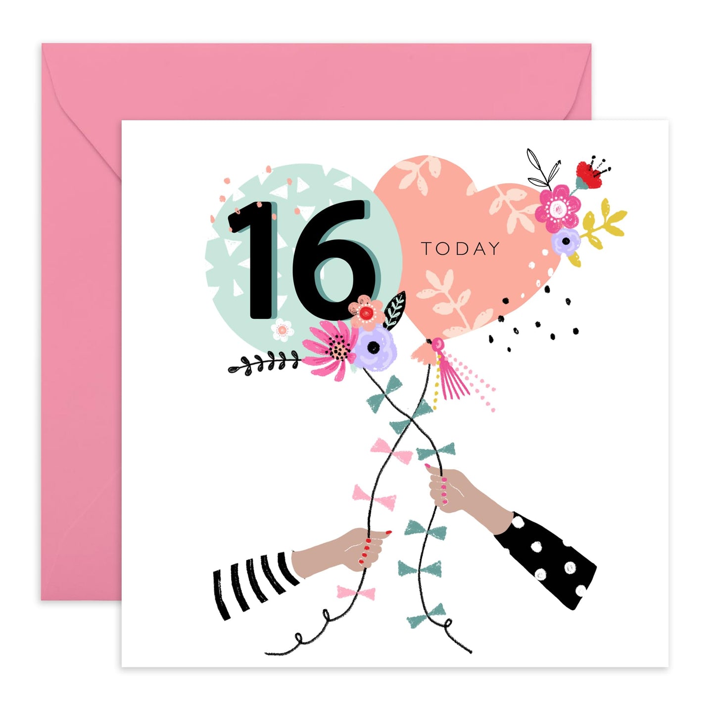 16th Birthday Cards For Kids - 16 Birthday Balloons - Girl Birthday Card Sixteen Year Old - Happy Birthday Card For Daughter Granddaughter Niece - Comes With Stickers By Central 23