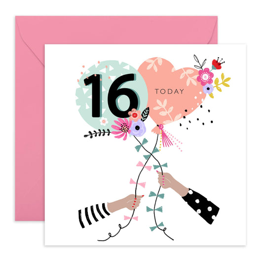 16th Birthday Cards For Kids - 16 Birthday Balloons - Girl Birthday Card Sixteen Year Old - Happy Birthday Card For Daughter Granddaughter Niece - Comes With Stickers By Central 23