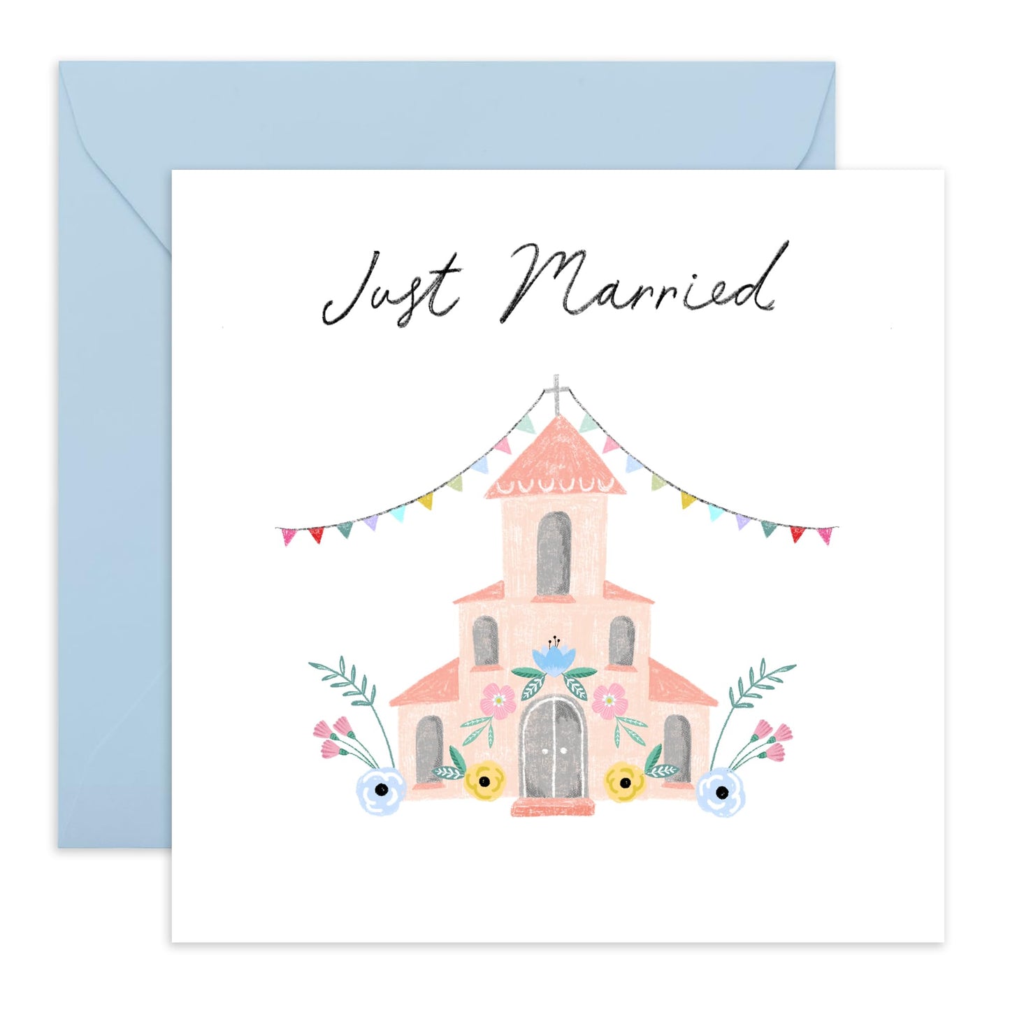 Wedding Cards For Bride And Groom - Church Just Married - Floral Greeting Card - Newly Weds Card - Congratulations Card For Men Women - Best Wishes Gift Him Her - Comes With Stickers By Central 23