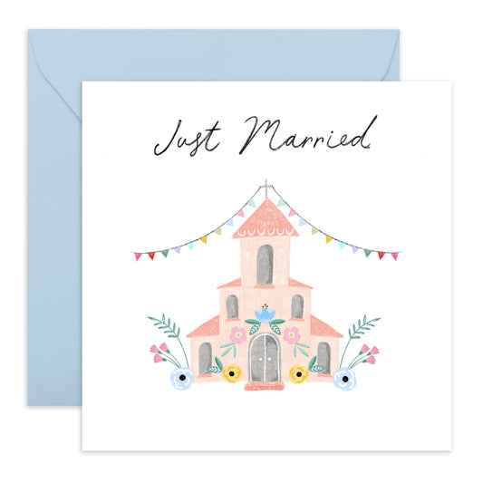 Wedding Cards For Bride And Groom - Church Just Married - Floral Greeting Card - Newly Weds Card - Congratulations Card For Men Women - Best Wishes Gift Him Her - Comes With Stickers By Central 23