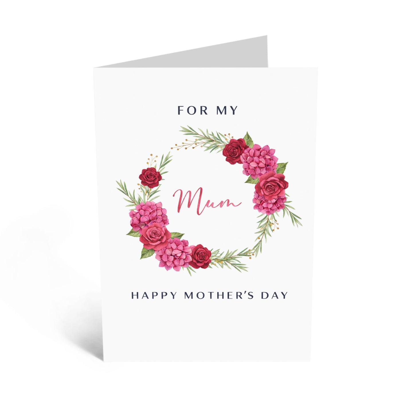 Mother’s Day Card for Mum - ‘For My Mum’ Elegant Red Floral Wreath Greeting Card - Thoughtful Keepsake for Mummy Mama - Made in UK - Includes Premium White Envelope