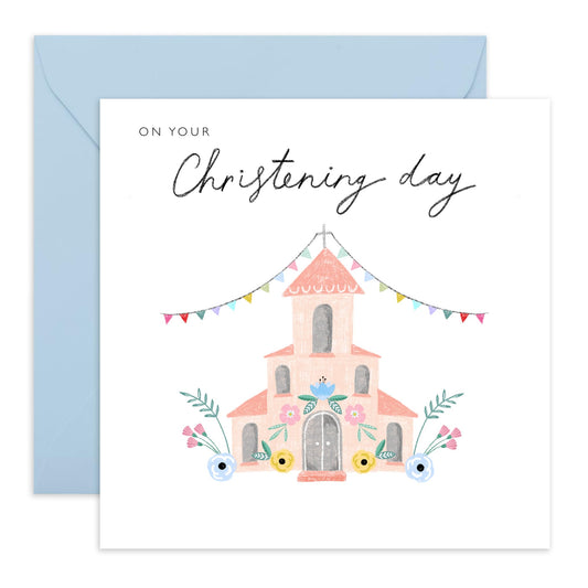 Christening Card Baby Girl - Pink On Your Christening Day Church - Dedication Day Card Baby - Baptismal Card For Niece Granddaughter - Gift From Aunt Uncle - Comes With Fun Stickers By Central 23