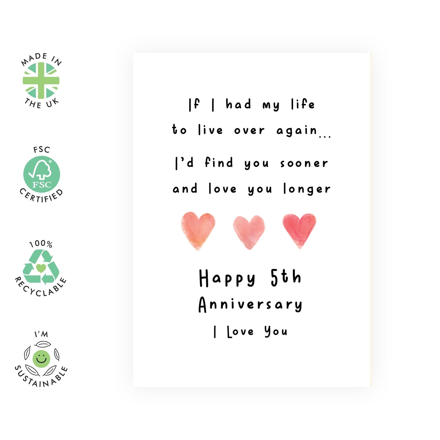 Romantic 5 Years Anniversary Card For Him Her - '5th Anni Love You Longer' - Gifts for Babe, Girlfriend, Boyfriend, Husband, Wife, Spouse - Sweet Message - Comes with Fun Stickers