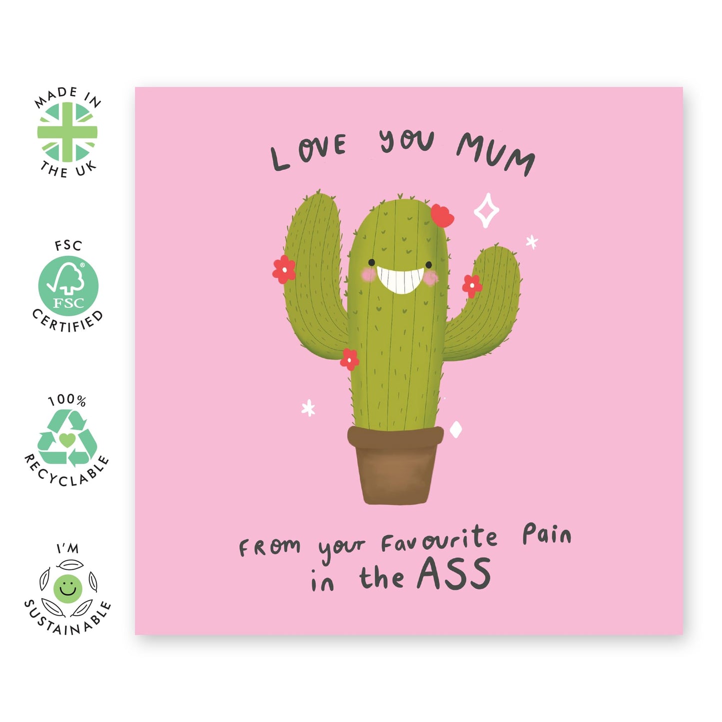 Cactus Birthday Cards For Mum - From Your Favourite Pain In - Funny Mother's Day Card From Son Daughter - Jokes Humour - I Love You Gifts For Women Mummy Mum - Comes With Fun Stickers By Central 23