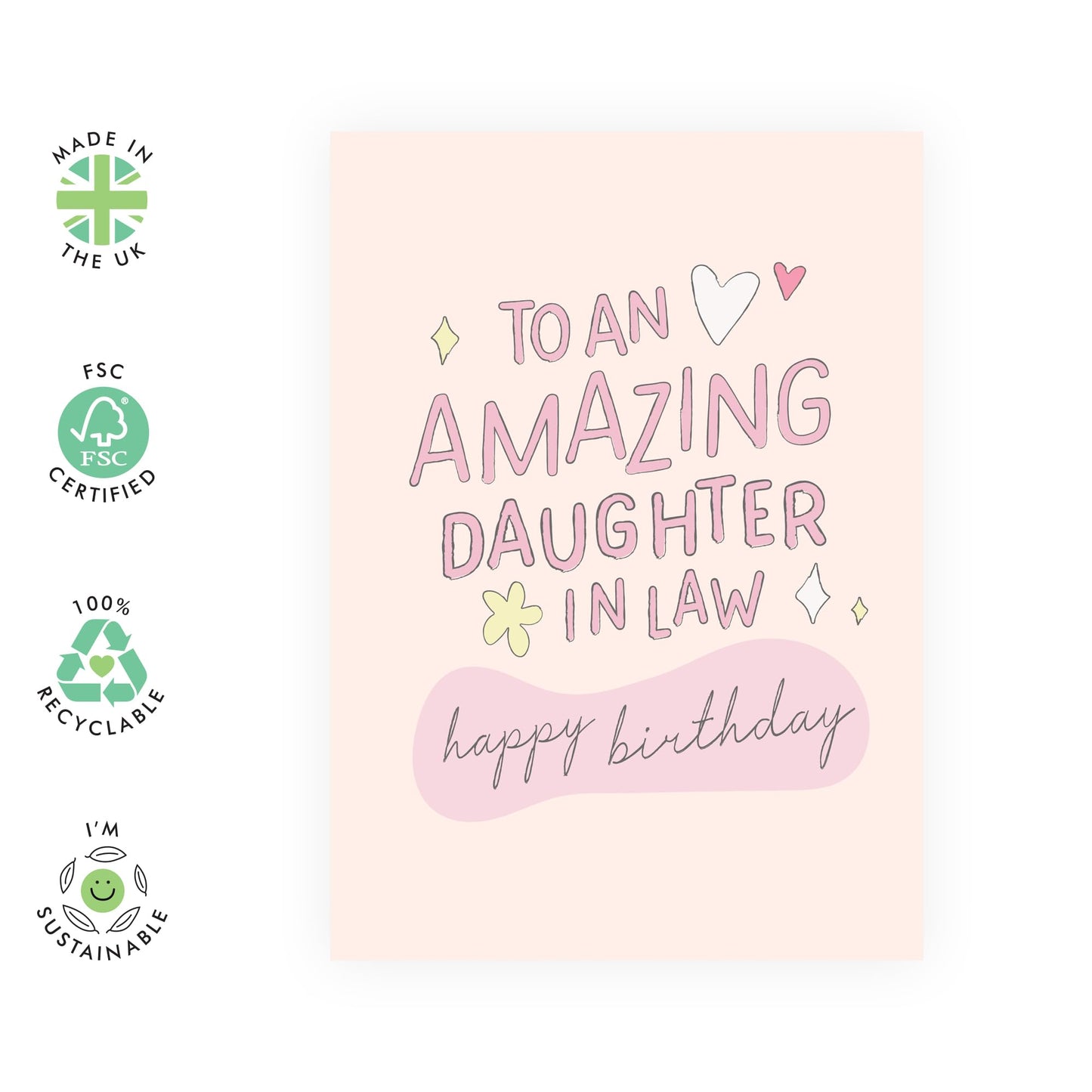 Thoughtful Birthday Card - 'Daughter In Law' - Gift for Daughters In Law, Son's Husband, Family - Amazing Daughter - Comes with Fun Stickers