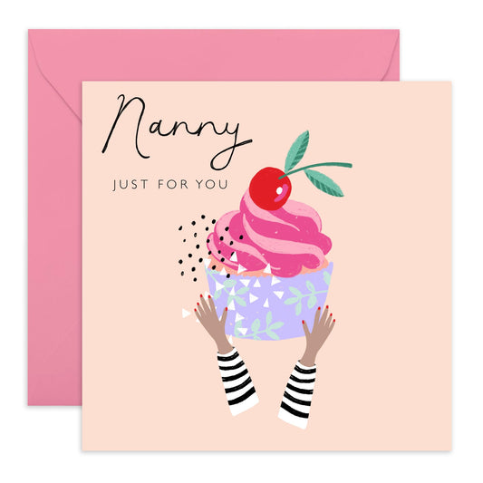 Nanny Greeting Cards From Granddaughter - Just For You - Sweet Birthday Cards For Grandmother Nana Nan - Grandma Gifts For Her Women - Mother's Day Retirement - Comes With Stickers - By Central 23