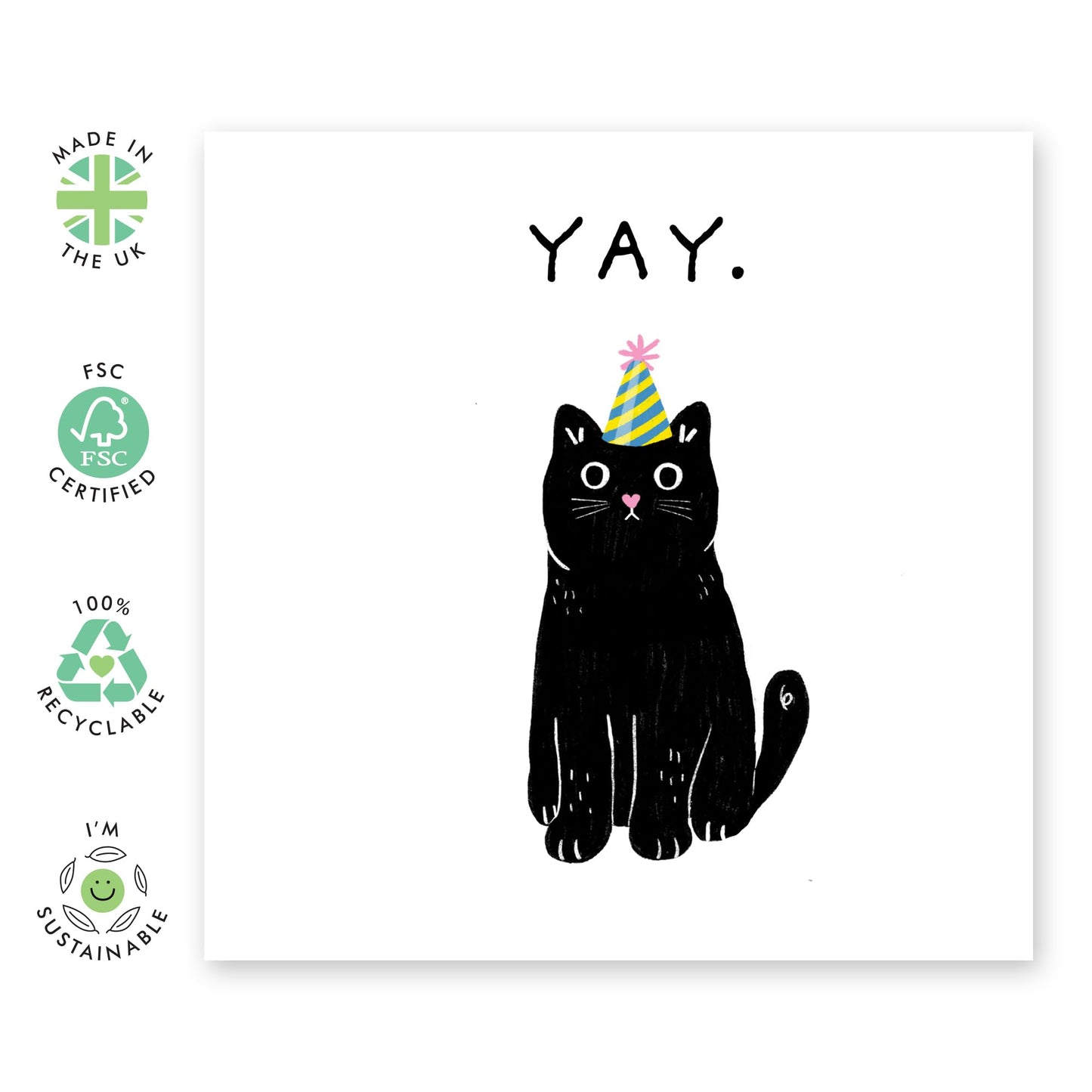 Birthday Greeting Card - 'YAY, CAT!' - Perfect for Celebrating Feline Enthusiasts' Special Day with Joy and Whimsy - Ideal for Him Her Friends Family Besties BFFs - Comes With Stickers By Central 23