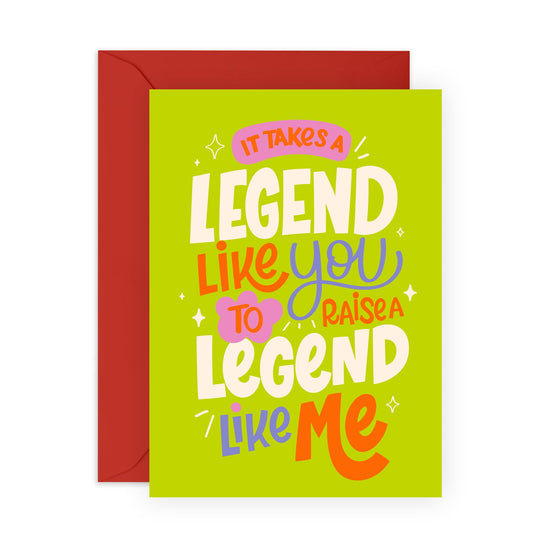 Thank You Card for Them - It Takes A Legend Like You - For Mum Her Mummy Ma Dad Mother Father Parents Grandparents - Ideal for Birthdays, Mother's Day, Fathers Day - Comes With Stickers