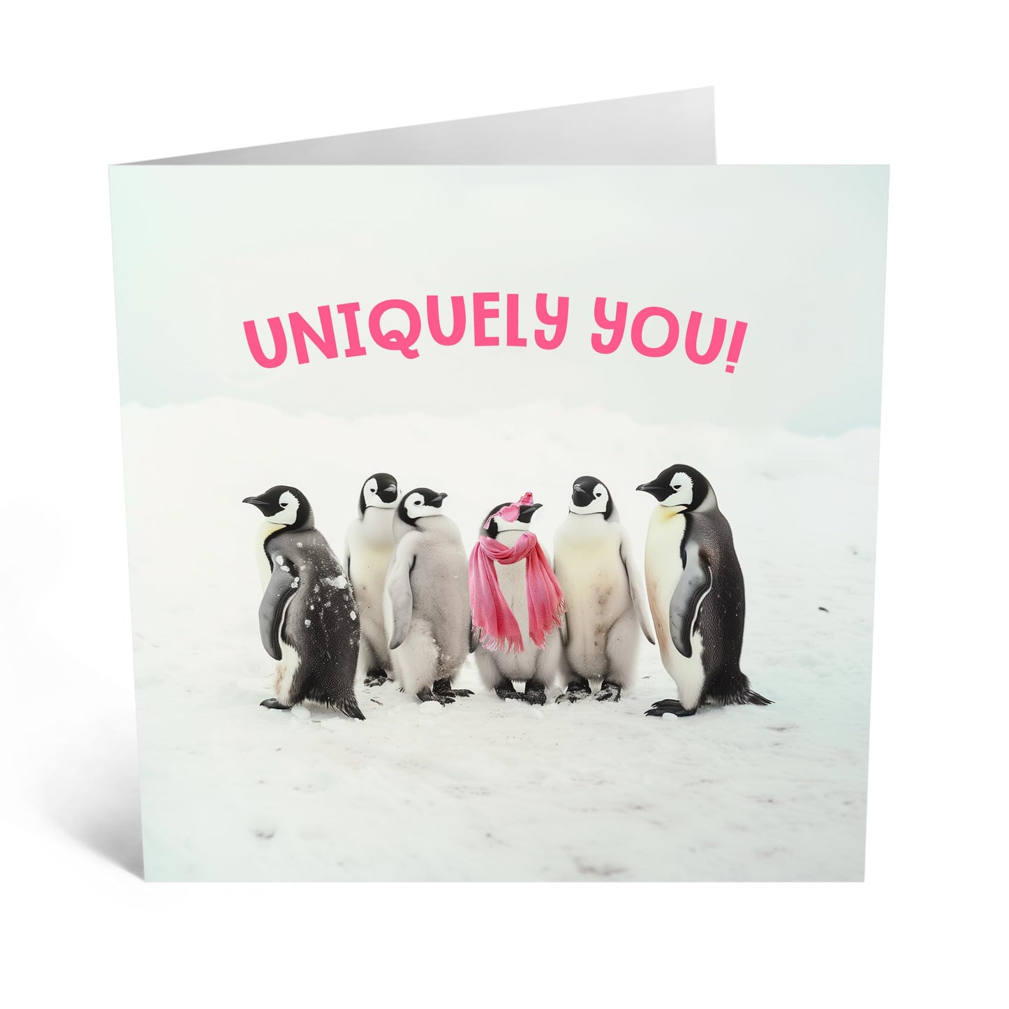 Greeting Card - 'UNIQUELY YOU PINK PENGUIN' - Perfect for Celebrating Individuality with a Stylish & Playful Twist - Ideal for Those Who Embrace Their Unique Charm - Comes With Stickers By Central 23