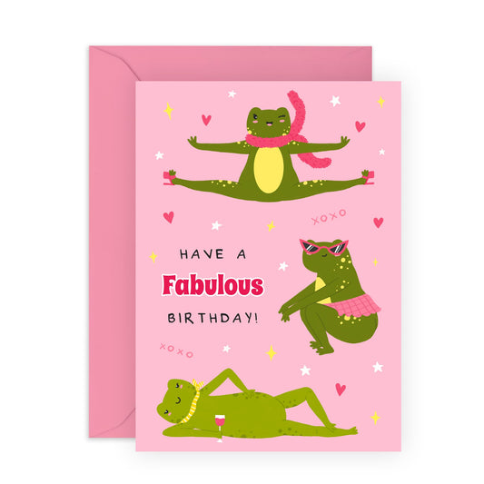 Fabulous Frog Birthday Card - "Have a Fabulous Birthday!" - Fun and Whimsical Gift for Sister, Besties, Friends, BFF, Girlfriend, Colleagues, Coworker, Her, In Law - Comes with Fun Stickers