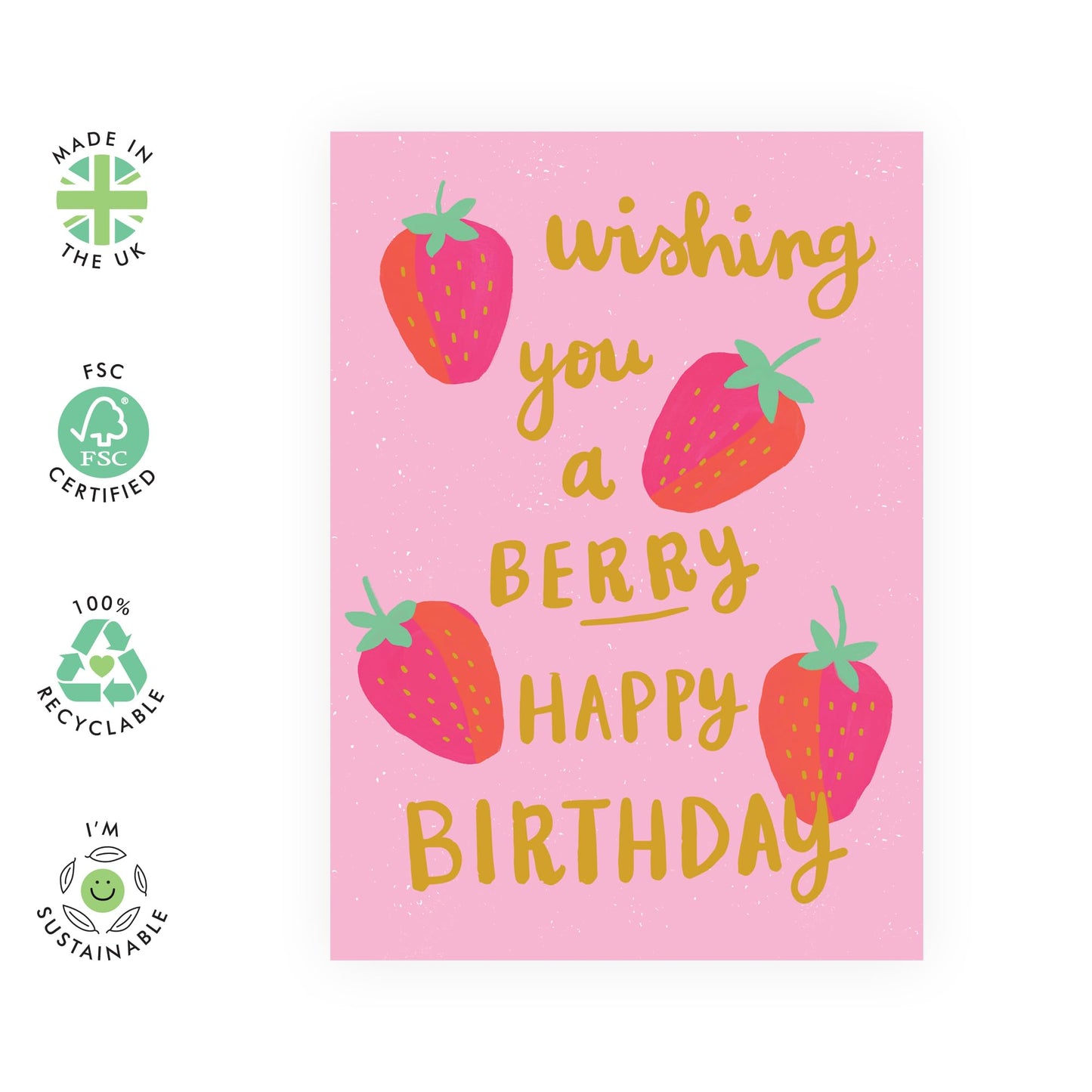 Girl Birthday Card - Berry Happy Birthday - Pink Greeting Cards For Women Sister Cousin Mum - Friend Birthday Card Female - Comes With Stickers - By Central 23
