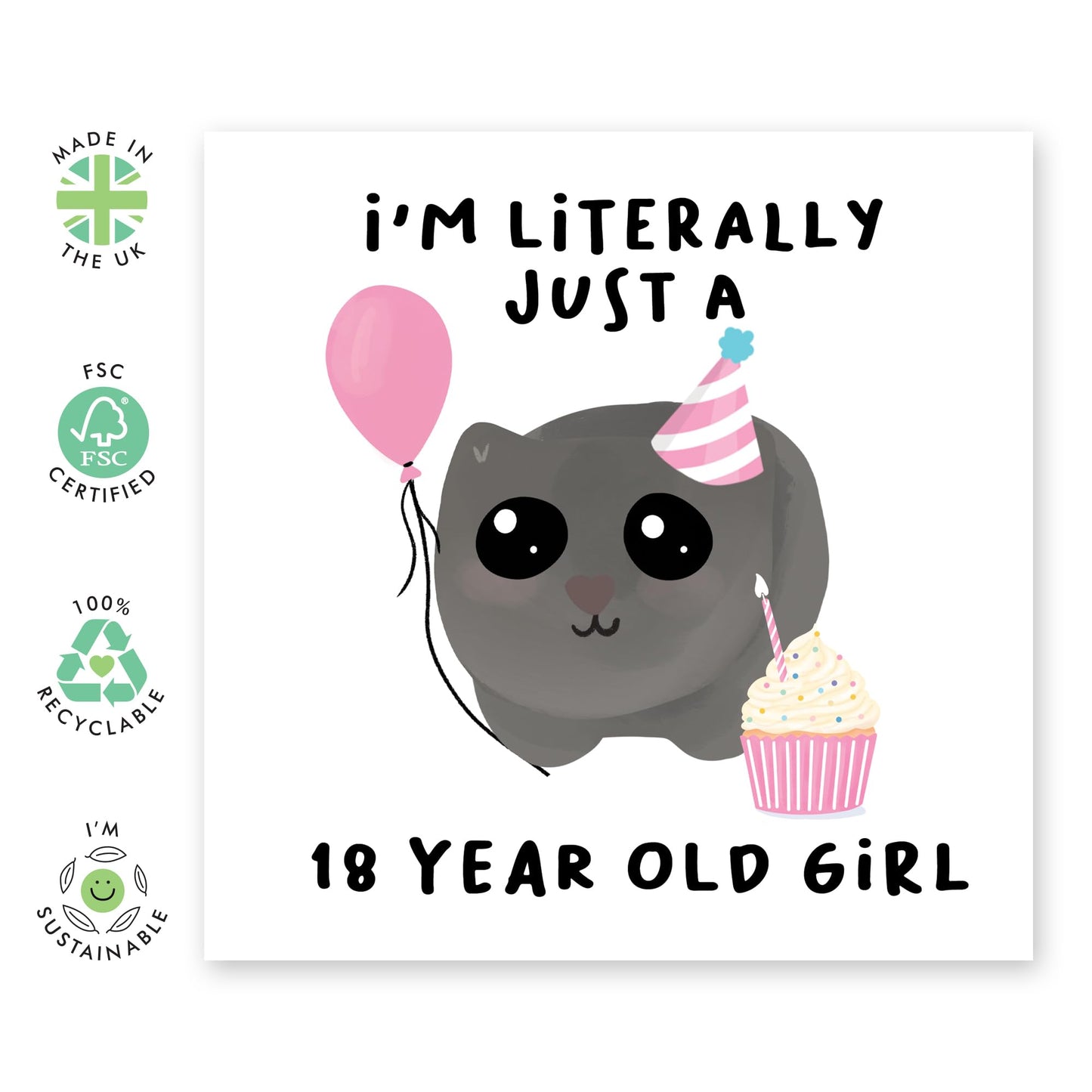 18th Birthday Card for Girls - ‘Just A 18 Year Old Girl’ - Happy Eighteenth Birthday Card for Sister, Daughter, Niece, Friends- Gifts for Women Age Eighteen - Comes with Fun Stickers by Central 23