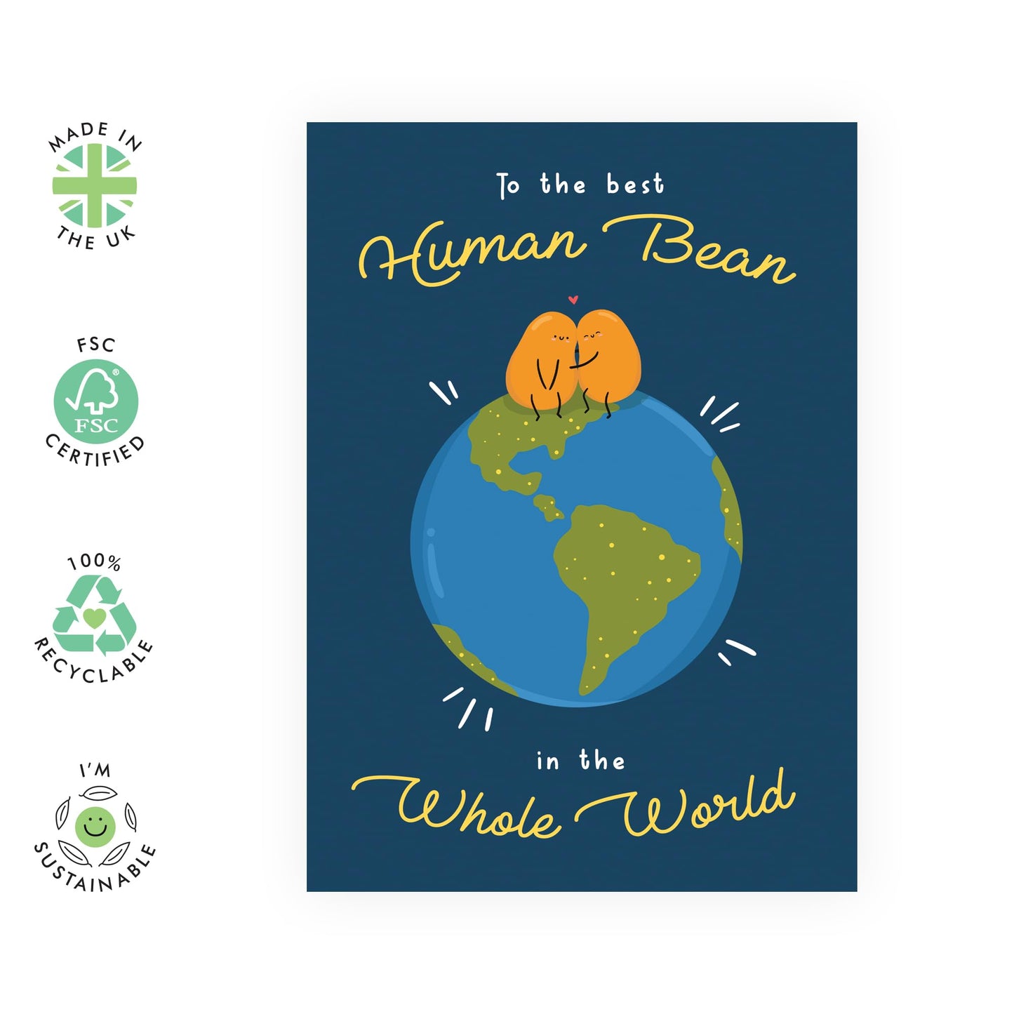 Valentines Card For Girlfriend Boyfriend Partner - Best Human Bean In The Whole World - Wedding Anniversary Card For Husband Wife - Romantic Card For Him Her - Comes With Fun Stickers By Central 23