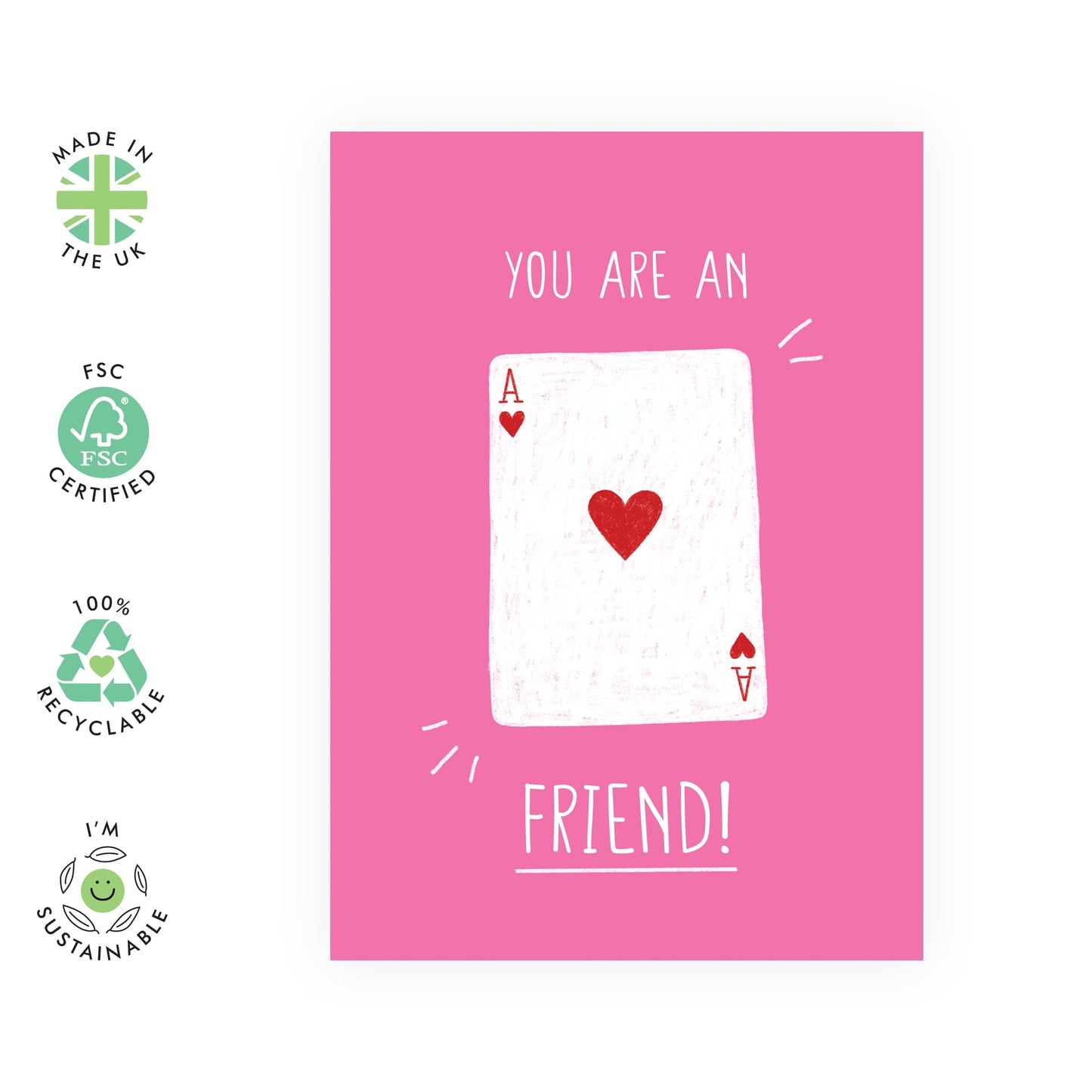 Friendly Birthday Card - 'Ace Friend' - Gifts for Besties, Best Friends, Girlfriends, Gals, Ladies, Her, Colleagues - Thank You Friend - Comes with Fun Stickers