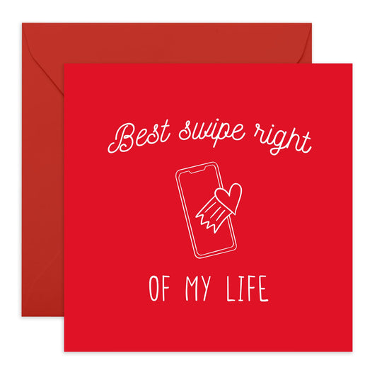 Love Cards For Him Her - Best Swipe Right Of My Life - Valentines Day Card Girlfriend Boyfriend - Anniversary Card Couple Fiance - Husband Wife - Greeting Card - Comes With Fun Stickers By Central 23