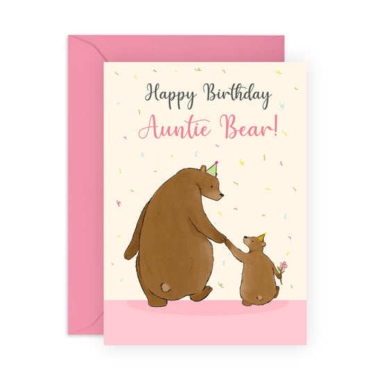 Birthday Card - Happy Birthday Auntie Bear - Animal Birthday Card - Birthday Card From Nephew Niece - Pretty Greeting Cards For Women - Gifts For Women - Comes With Fun Stickers - By Central 23