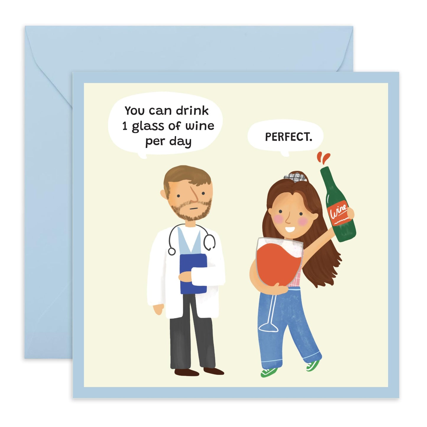 Drinking Joke Greeting Card - 'You Can Drink 1 Wine Doctor' - Gift for Friends, Mum, BFFs, Besties, Girlfriend, Roomies, Sisters, Sis, Colleagues - 'Healthy' for Mothers Day -Comes with Fun Stickers