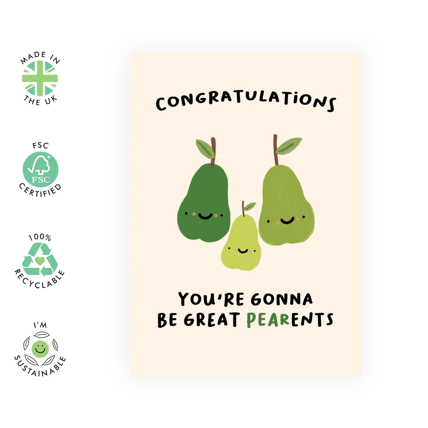 Creative and Cute Congratulations Card for New Parents - "Great Pearents" - Baby Announcement or Shower Gift for Expecting Parents, Him, Her, Friends, Brother, Sister - Comes with Fun Stickers