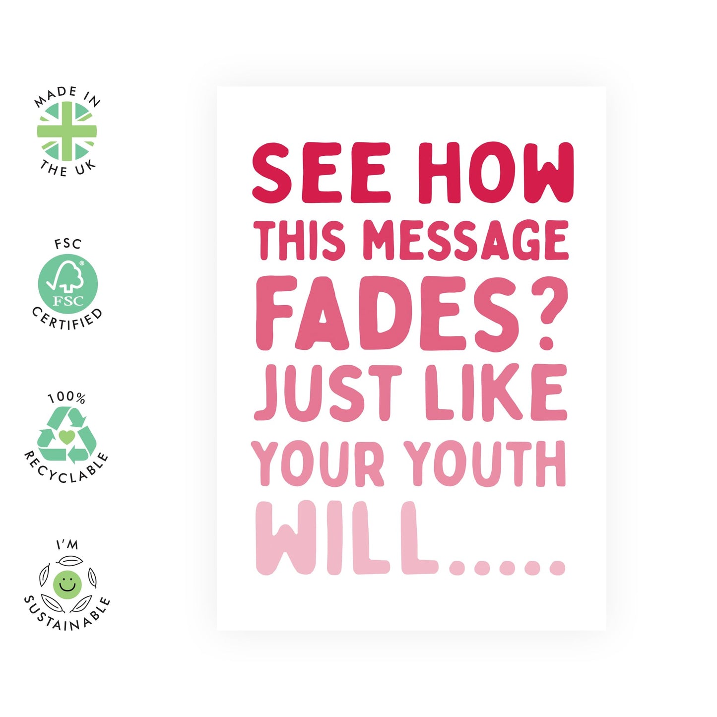 Daughter Birthday Cards - Fades Like Your Youth - Funny Birthday Card For Women - For Wife Girlfriend Cousin Niece - Friend Birthday Card Female - Comes With Stickers - By Central 23