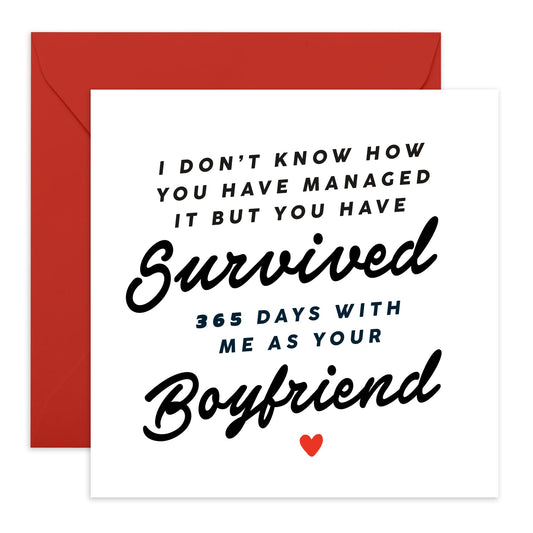 Funny Anniversary Day Card - '1 Year BF' - Romantic Gifts for Girlfriend, Partner, Girl - Thanks for Staying - Comes with Fun Stickers
