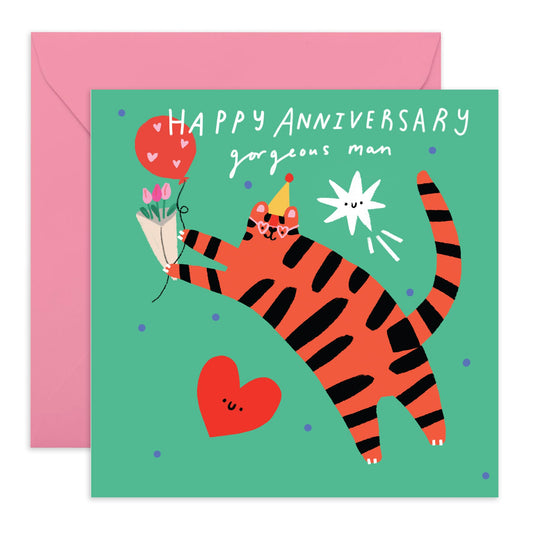 Anniversary Greeting Card - 'TIGER HAPPY ANNI' - Perfect for Celebrating with a Bold, Tiger Design - Ideal for Adding a Wild Joy and Excitement to Your Special Day - Comes With Stickers By Central 23