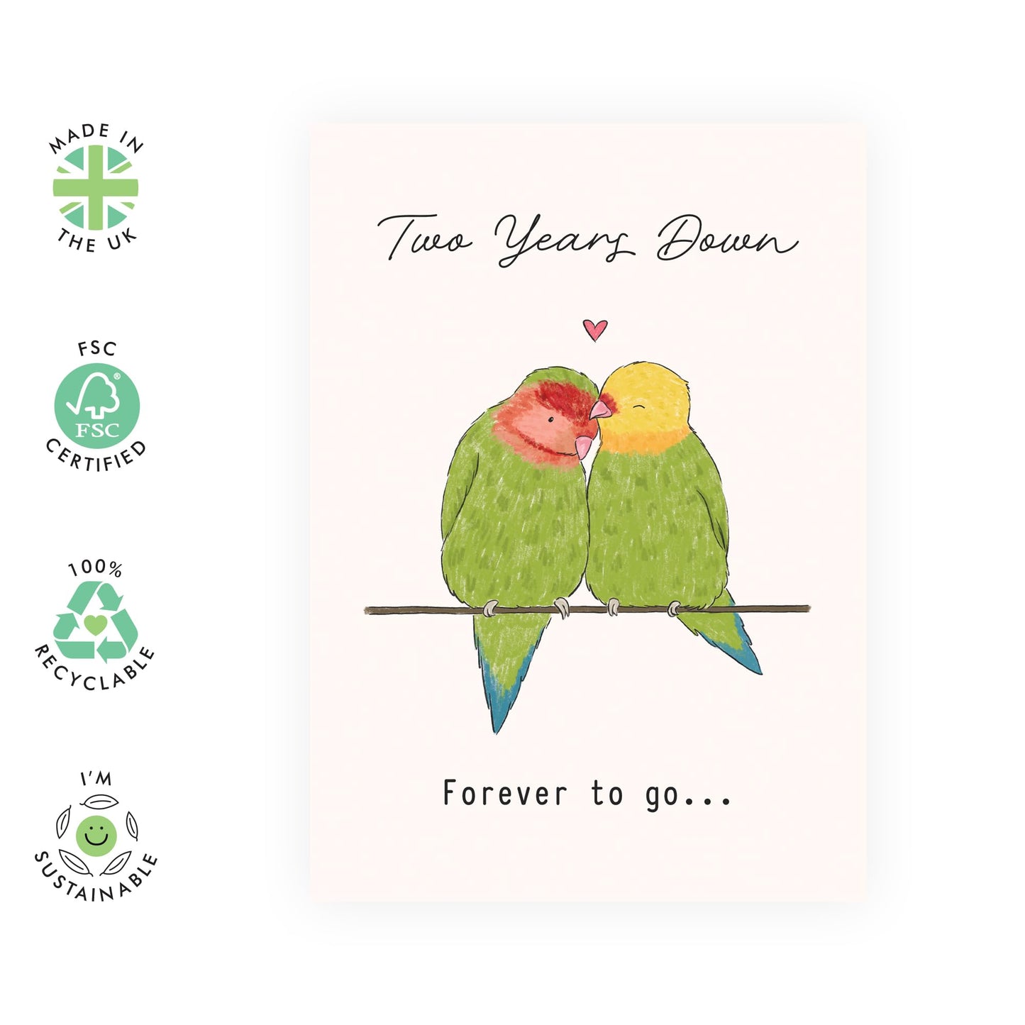 2nd Anniversary Card for Couples – Romantic Greeting Card “Two Year Down Love Birds” - Gifts for Wife, Husband, Spouse, Partner, Him, Her - Second Year Together -Comes with Stickers