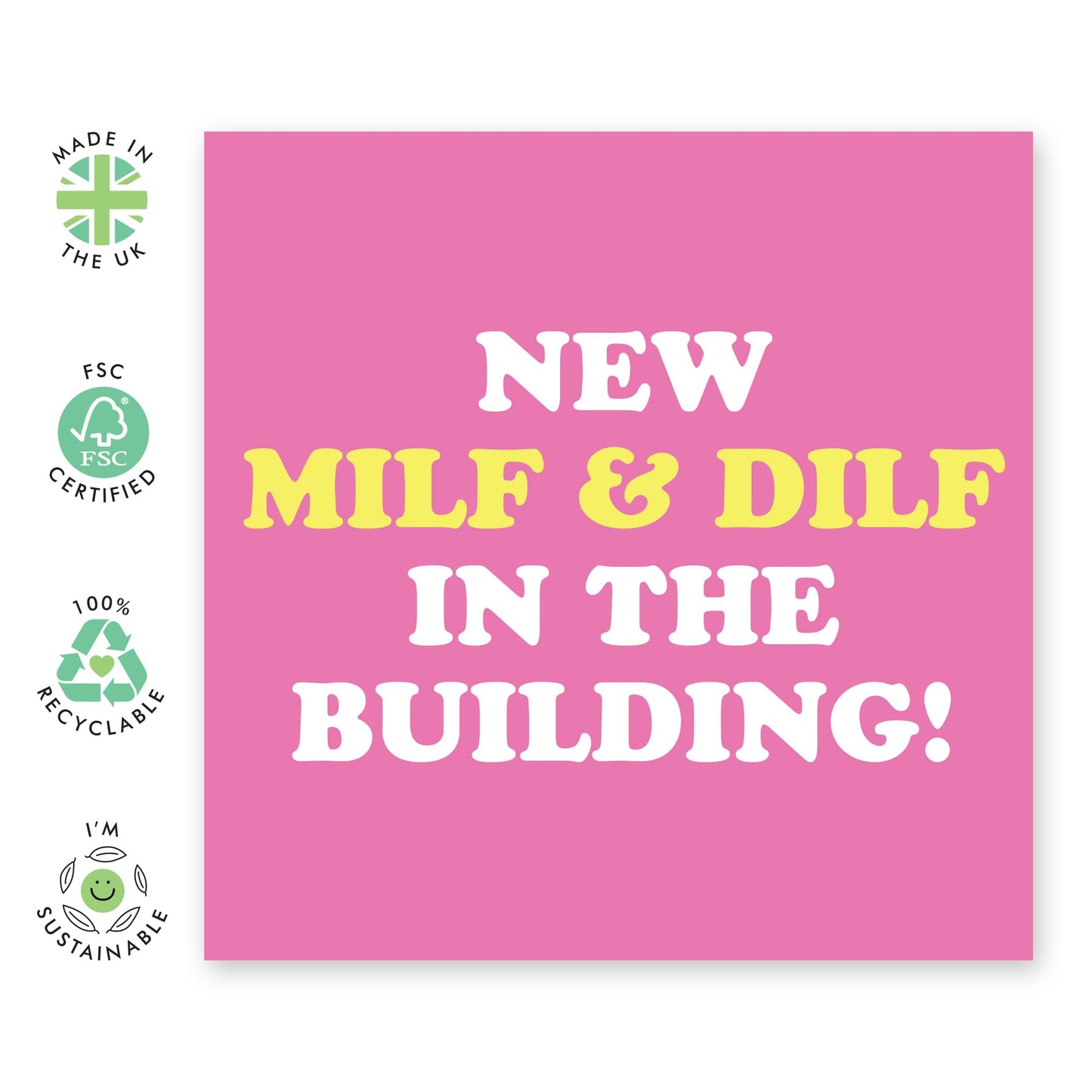 New Baby Card - Baby Shower Cards - New MILF & DILF In The Building - Pregnancy Congratulations Card - Congrats Card Girl Boy - New Parents Gifts For Couples - Comes With Stickers By Central 23