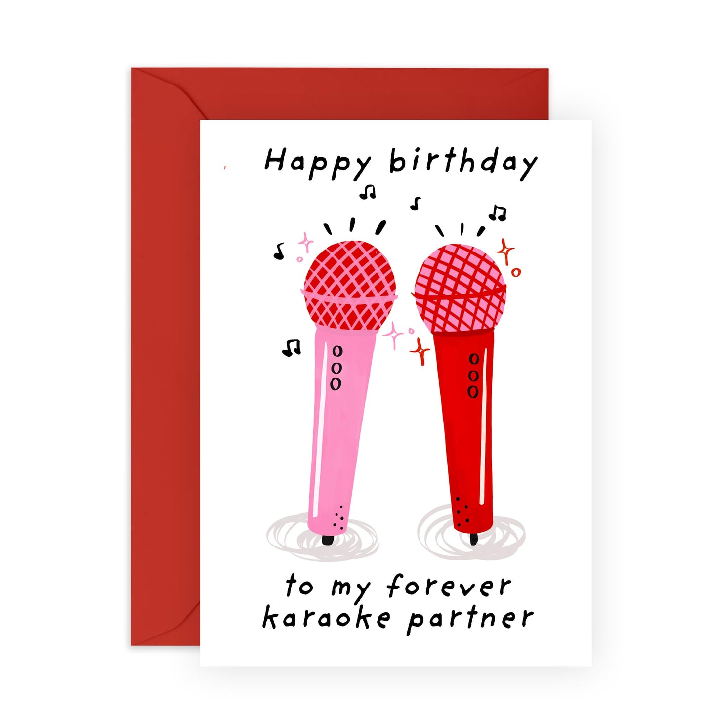 Fun Birthday Card for Karaoke Lovers - "My Forever Karaoke Partner" - Music and Microphone Theme - For Friends, Couples, Besties, Colleagues or Singing Partners- Comes with Fun Stickers
