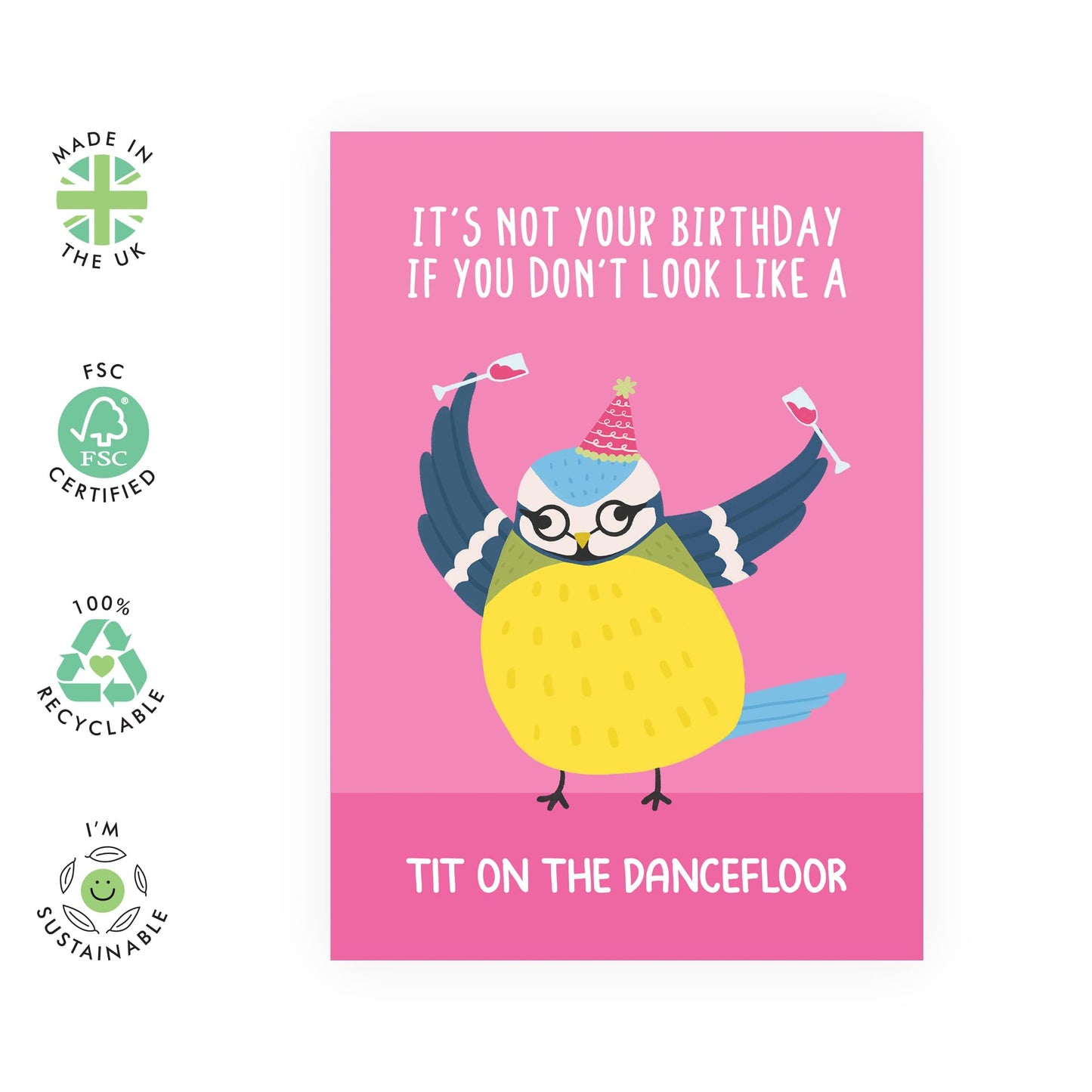 Fun Birthday Cards Her - Tit On The Dancefloor Birthday Bird - Sister Birthday Card - Best Friend Birthday Card - Cheeky Greeting Cards For Her Mum Aunt Sister - Comes With Fun Stickers By Central 23