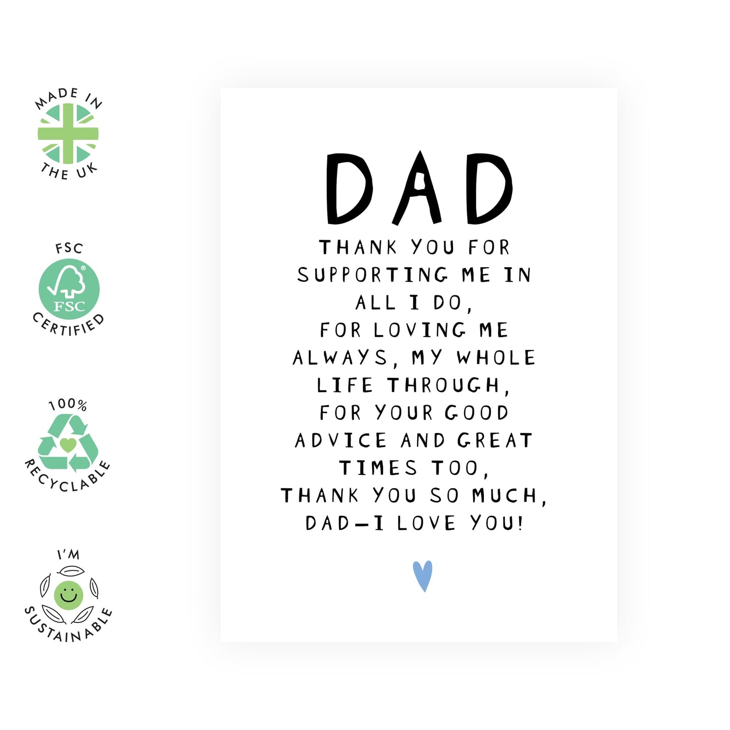 Happy Birthday Dad Card - Dad Thanks For Supporting Me - Sweet Fathers Day Card From Daughter - Thank You Gifts For Him Papa Men Daddy - Comes With Stickers By Central 23