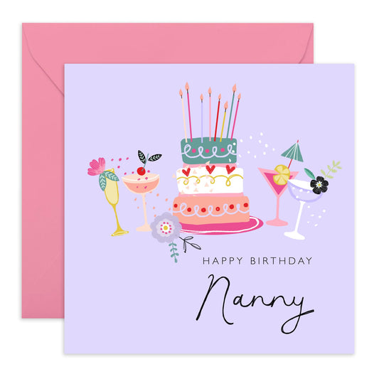 Purple Birthday Cards For Nanny - Fabulous Birthday Cards For Grandmother Nana Nan - Grandma Gifts - Cake Greeting Cards For Her Women - Comes With Stickers - By Central 23