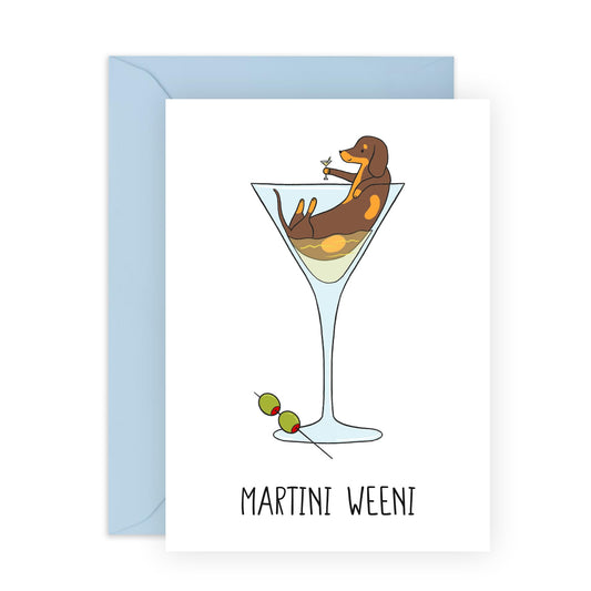 Cocktail Happy Birthday Card - 'Martini Weeni Sausage Dog' - Gifts for Friends, Coworkers, Colleague, Cousin, BFF, Neighbours Uncle, Brother - Drink with Olives - Comes with Fun Stickers