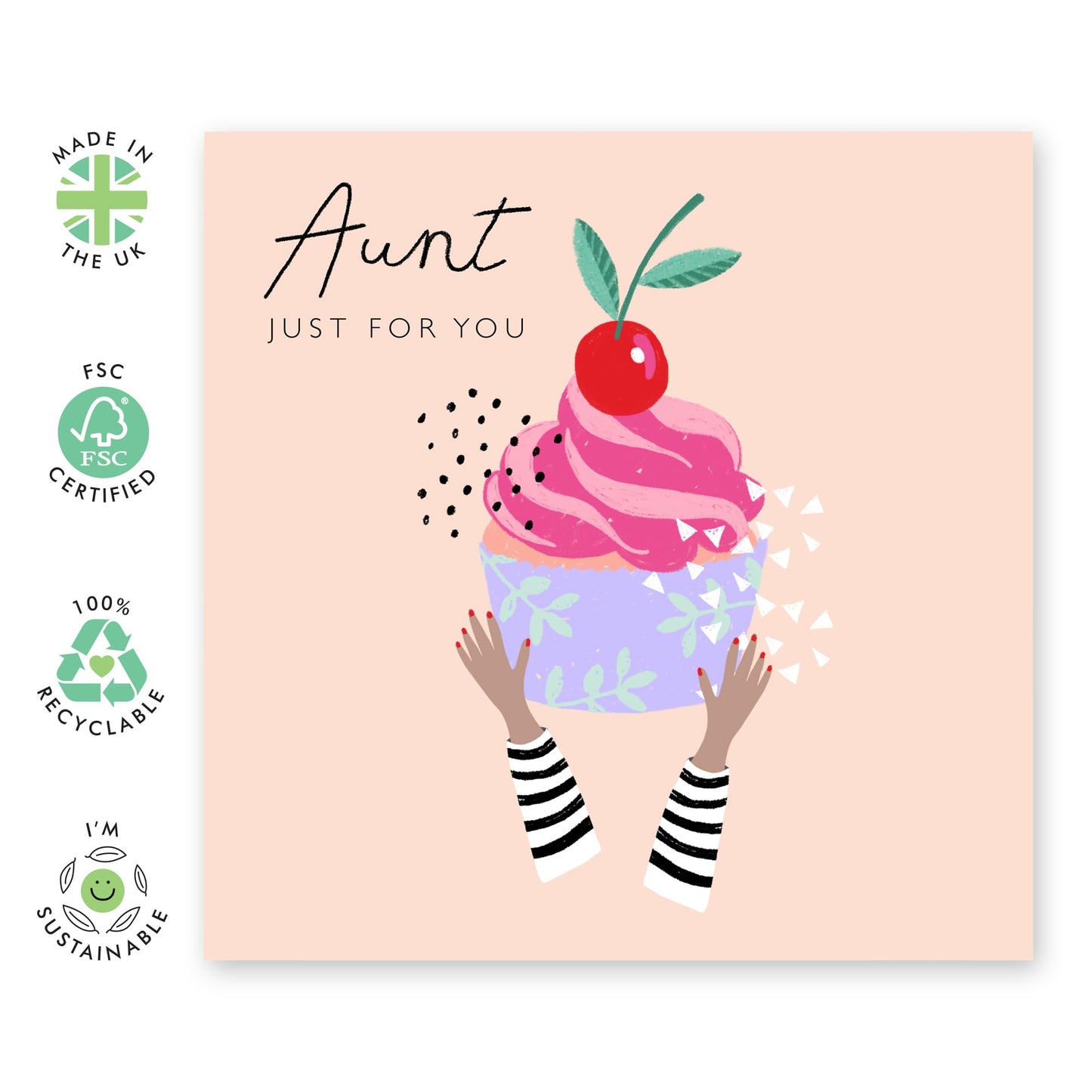Thank You Greeting Cards For Aunt - Aunt Holding Cupcake - Cute Appreciation Card For Her - Birthday Card For Auntie - Gift For Auntie Aunt - Gift For Woman - Comes With Fun Stickers - By Central 23