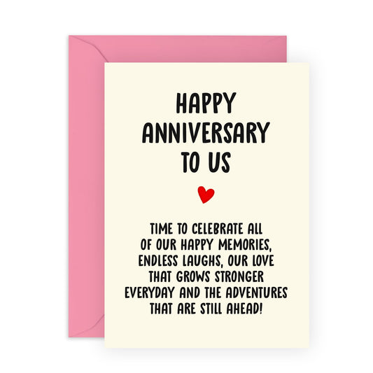 Anniversary Card for Us – Romantic Greeting Card “Anniv To Us” - Gifts for Wife, Husband, Spouse, Partner, Him, Her - Endless Laughs and Growing Love -Comes with Stickers