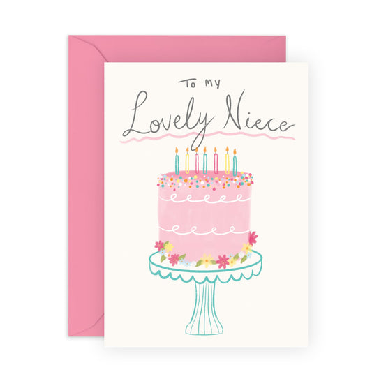 Thoughtful Birthday Card - 'To My Lovely Niece' - Gifts for Nieces, Family, Child, Girls, Teenagers, Lady, Kids, Relatives - Cake & Candles - Comes with Fun Stickers